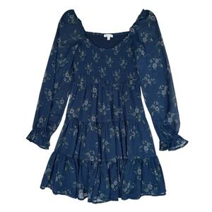 Patrons of Peace Dress Women XS Blue Floral Smocked Cottagecore Sundress Peasant